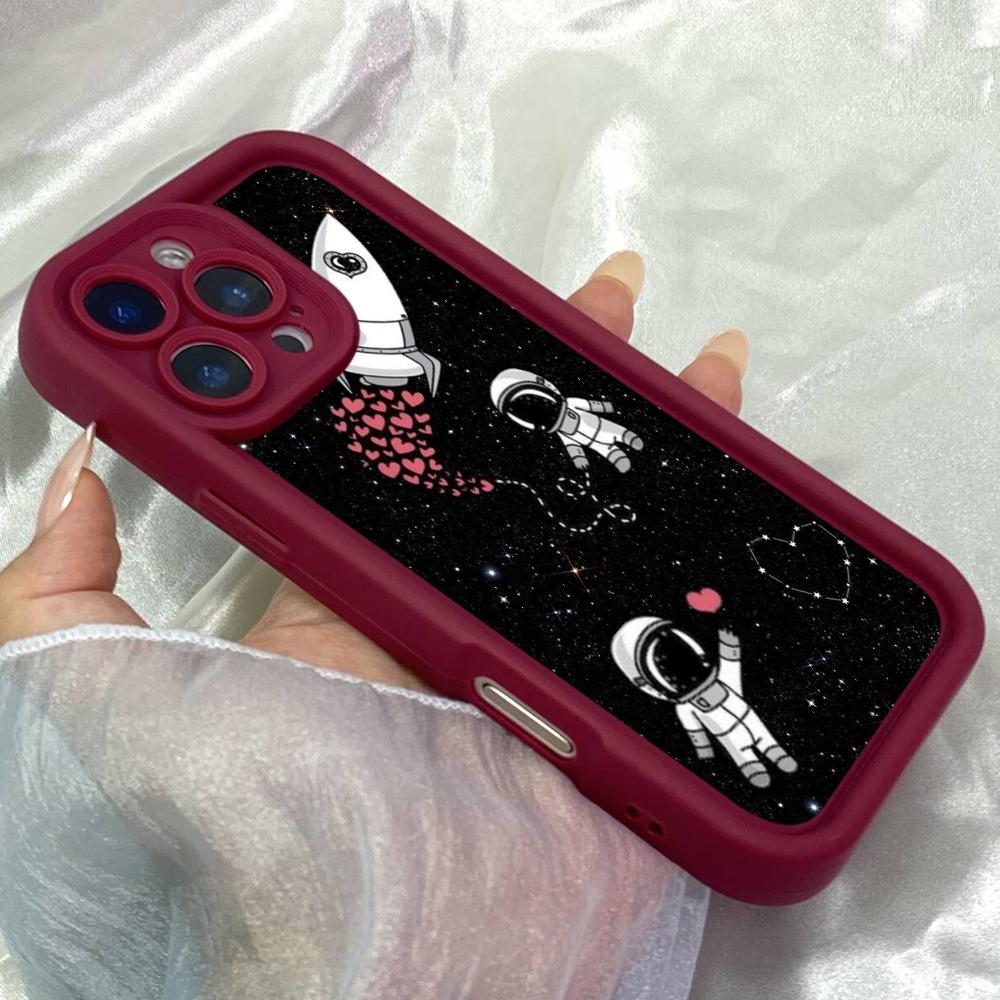 JT219 Милый Космический Астронавт Ракета для iPhone 17 16 15 Pro Max Samsung S26 S25 Ultra A17 A16 A07 A56 A15 A06 Xiaomi 15T Redmi 15c 14C Мягкий ТПУ Чехол