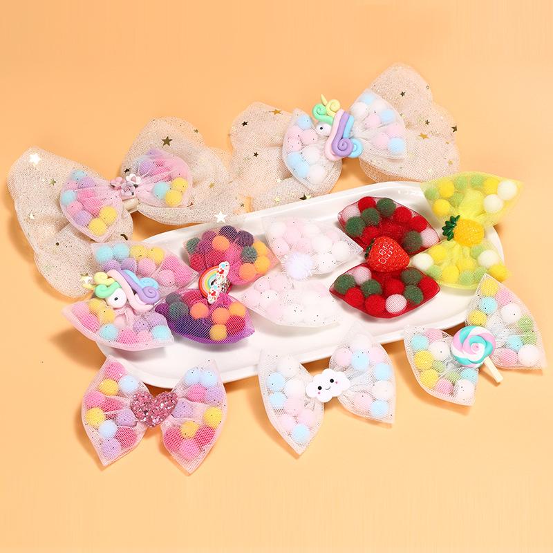 New Lace Bow Hairpins Girls Kawaii Unicorn Lollipop Hair Clips Princess Sweet Barrettes Kids Hair Accessories Girls Gifts