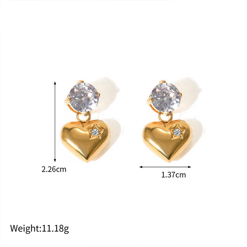 Stainless Steel Gold Color Love Heart Drop Earrings for Women PVD Gold Plated Luxury Cubic Zirconia Daily Charm Ear Jewelry