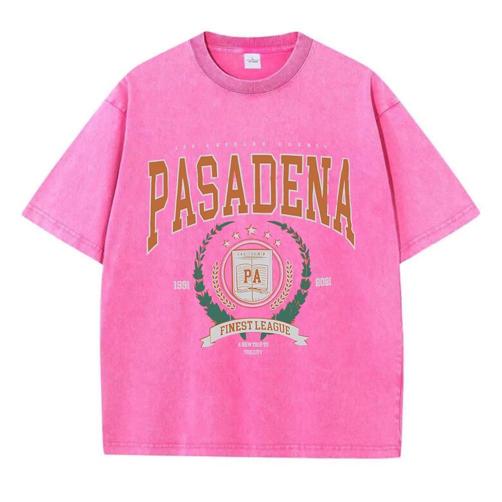 Летние женские хлопковые стираные футболки с принтом Pasadena Finest League, свободные потертые топы с круглым вырезом, уличная одежда
