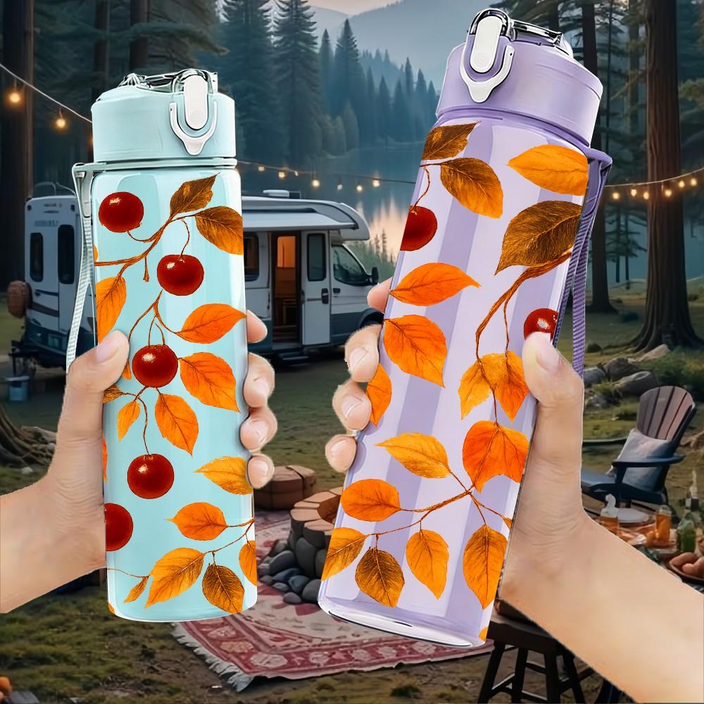 1PC Autumn Fall Leaf 750ml Color Plastic Sports Water Bottle Leakproof Flip Straw Lid Suitable for Sports Office Home Use