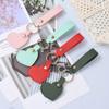 Solid Color Leather Heart Keyring PU Colorful Pendant Fashion Heart Shape Keychain  Unisex