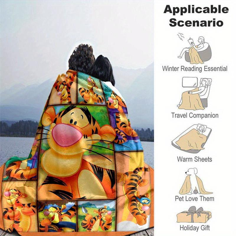 Плед с Тигрой Ультрамягкий, Теплый, Уютный Плед для Гостиной, Дивана, Всесезонный Дорожный Аксессуар Милый Мультяшный Персонаж Украшение Дома