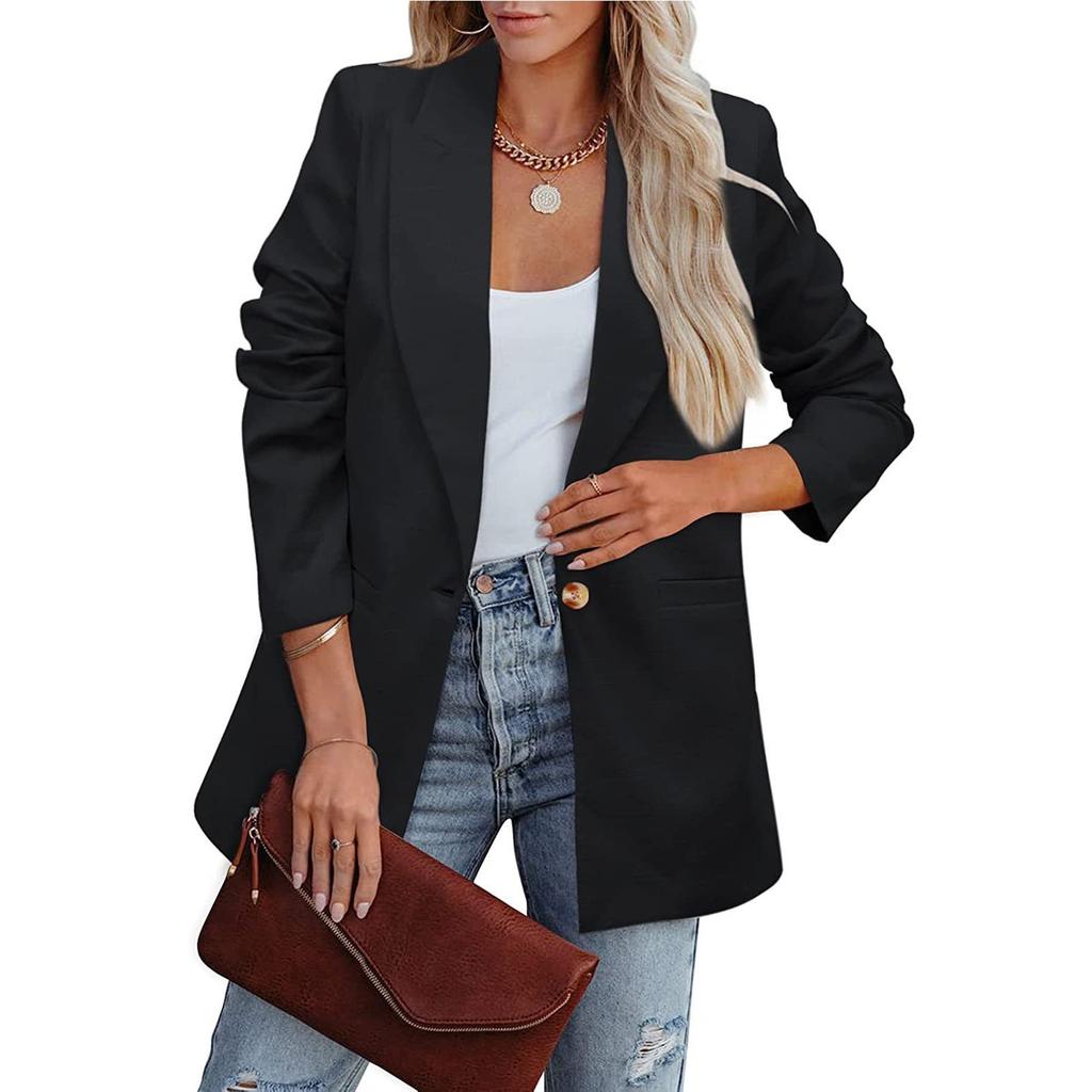 Women's Work Casual Long Sleeve V-Neck Single Button Solid Color Coat