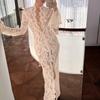 Ранняя осень сексуальное пряное кружевное пэчворк модное уличное платье с разрезом и длинным рукавом