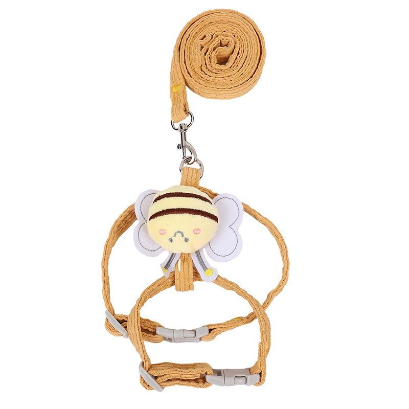 Cute Little Bee Cat Harness Leash Set I-Shaped Escape Proof Adjustable Walking Chest Strap for Kittens Cats