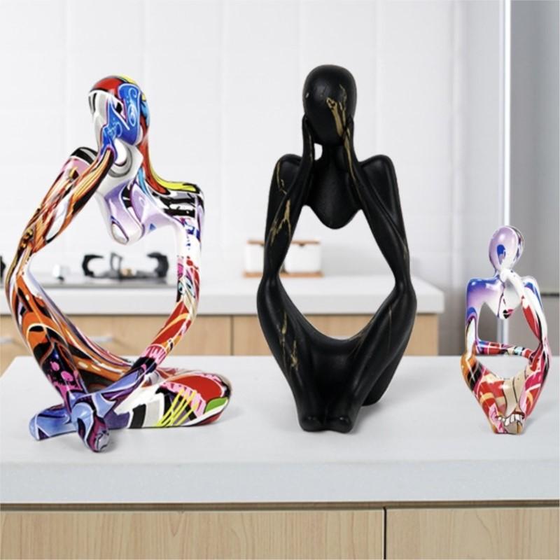 Красочные граффити абстрактные смолы ручная работа скульптура мыслитель фигурка статуя домашний декор интерьер офис настольные украшения