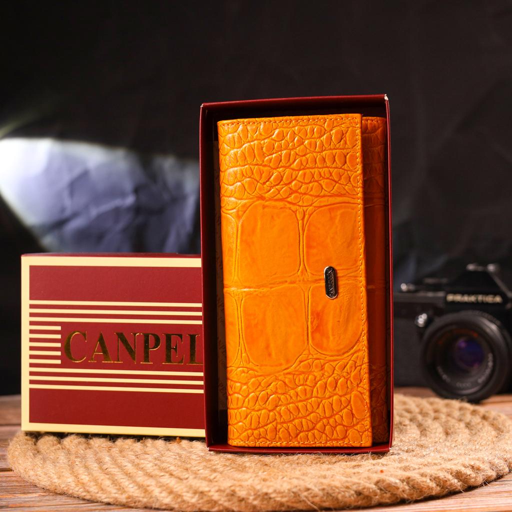 Яркий Женский кошелек из натуральной фактурной кожи CANPELLINI Wallet 21651 Желтый