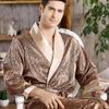 V -Neck Loose Robe Sleep Sleepwear Spring Men Satin Kimono Lounge Nighty Bathrobe Nightwear Male Gown Print Gold Homewear