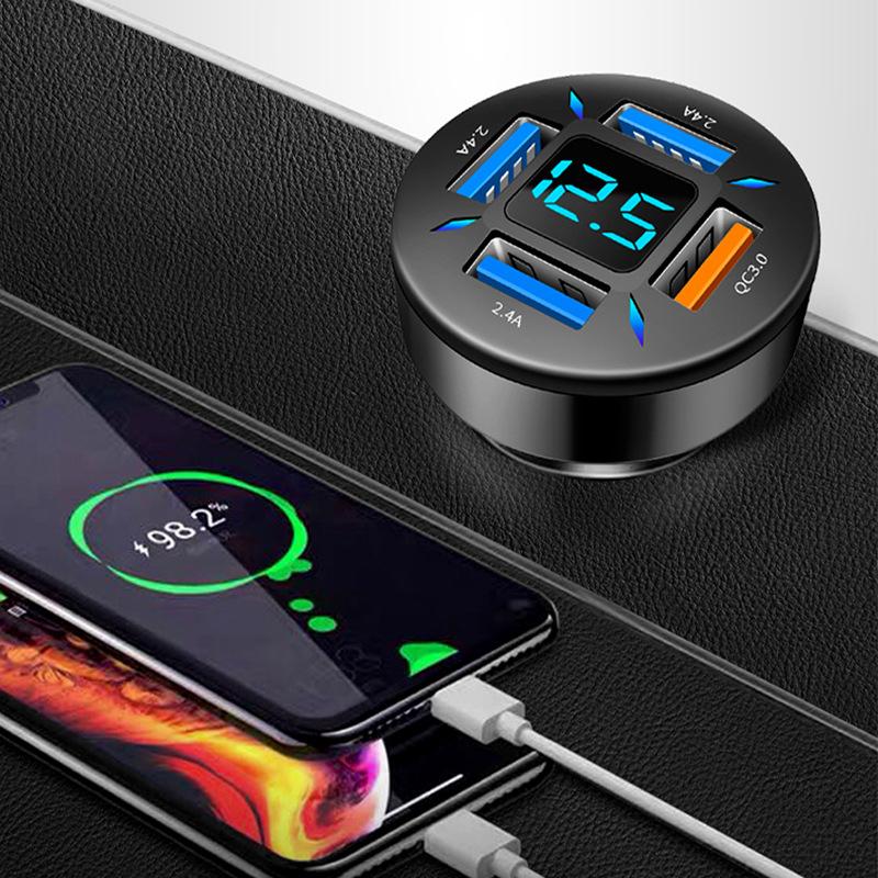 Car charger fast charging cigarette lighter adapter 4-port usb a usb c fast charging mobile phone charger iphone xiaomi