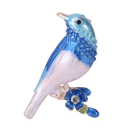 Милая эмалированная синяя брошь в форме птицы, булавка в виде цветка, женская футболка, шаль, значок, костюм, лацкан, вечерние брошь в виде животного, подарок