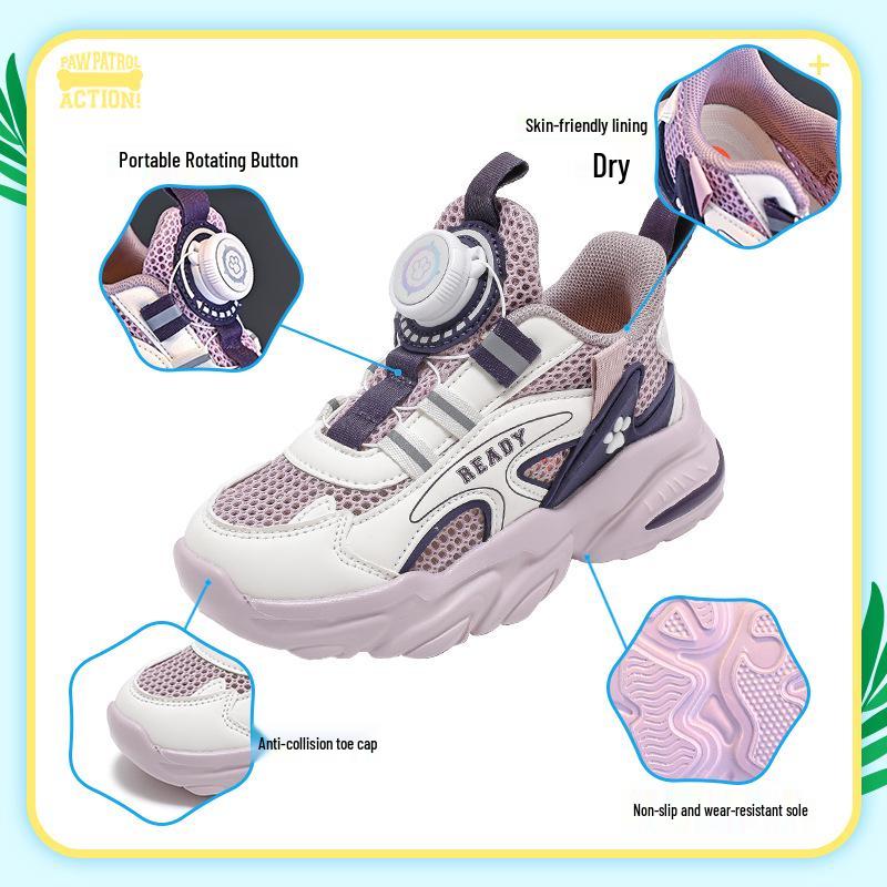 Paw Patrol Kids' Sports Shoes - Breathable Mesh, Spring/Summer Style, Student-Friendly, Boys' Hollow Design, Easy-On Button, Big Sizes