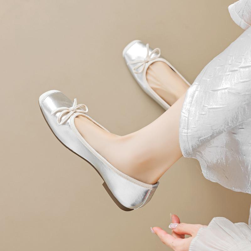 Французские одинарные туфли женские летние балетки на плоской подошве с бантом на мягкой подошве туфли бабушки