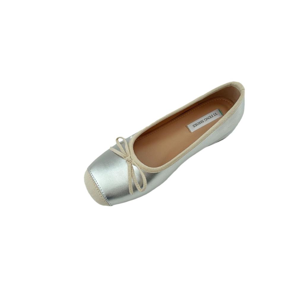 Внутреннее увеличение высоты на 5 см~ милый квадратный круглый носок маленький человек серебристый светлый рот бант балетки одинарная обувь