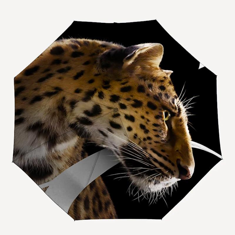 1pc Leopard Automatic Open/Close Umbrella 8-Rib Strong Frame, Portable Travel Umbrella for Women & Men, Birthday Gift Parties 026