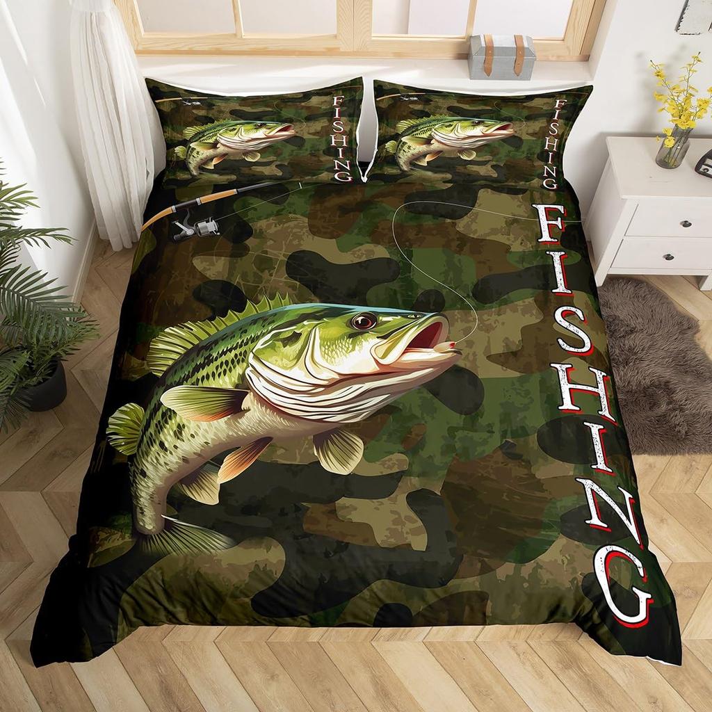 Fishing Duvet Cover Sets For Adults Queen Size Quilt Covers Lightweight Down Room Decor 2 Pillowcases 1 Duvet Cover No Comforter