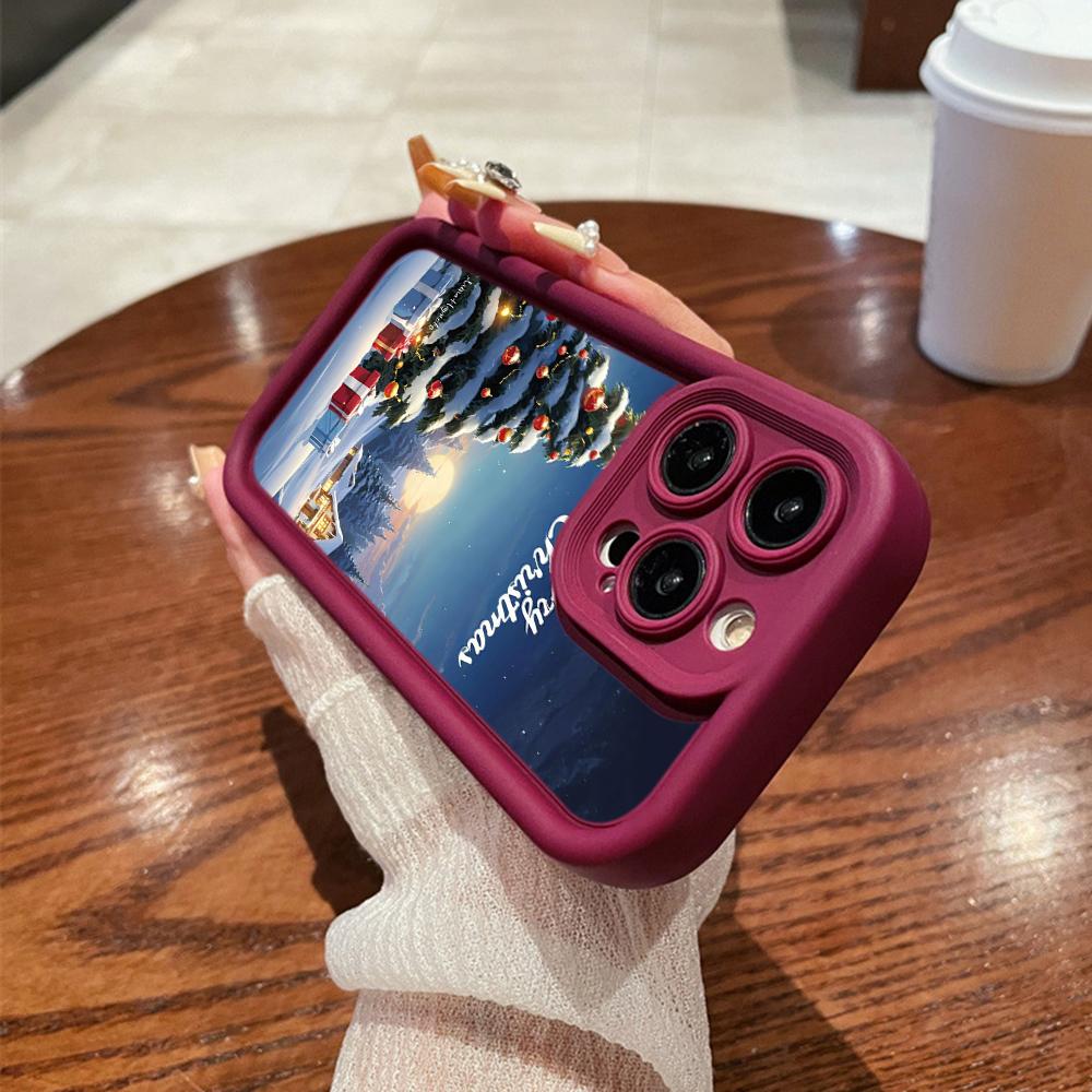 N110 С Новым годом, Рождеством, снеговиком, мягкие чехлы для телефонов с ангельскими глазками для iPhone 16, 15, 14, 13, 11 Pro Max, 8, 7 Plus, 12 mini, XR, XS Max, противоударный чехол