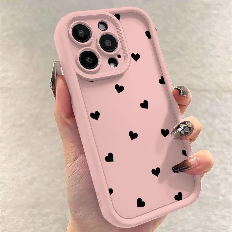 iPhone 11-16 Pro Max Plus Cute Black Heart Anti-Fall Frosted Case