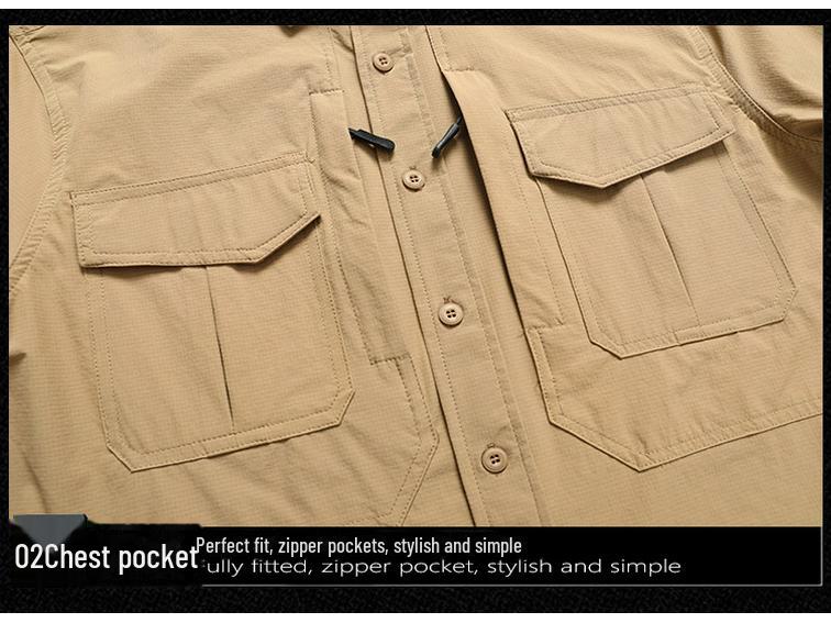2024 Новый мужской быстросохнущий военный костюм с несколькими карманами - рубашка с длинными рукавами, не требующая глажки, для весны/осени