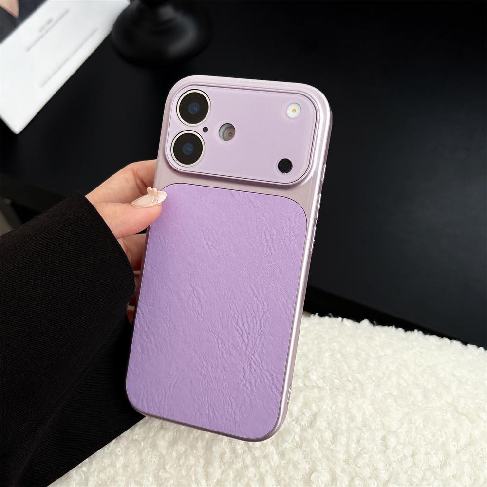 Large Window Leather Phone Case For iPhone 17 16 15 14 13 Pro Max Lens Protection Matte Shockproof Plating Back Cover