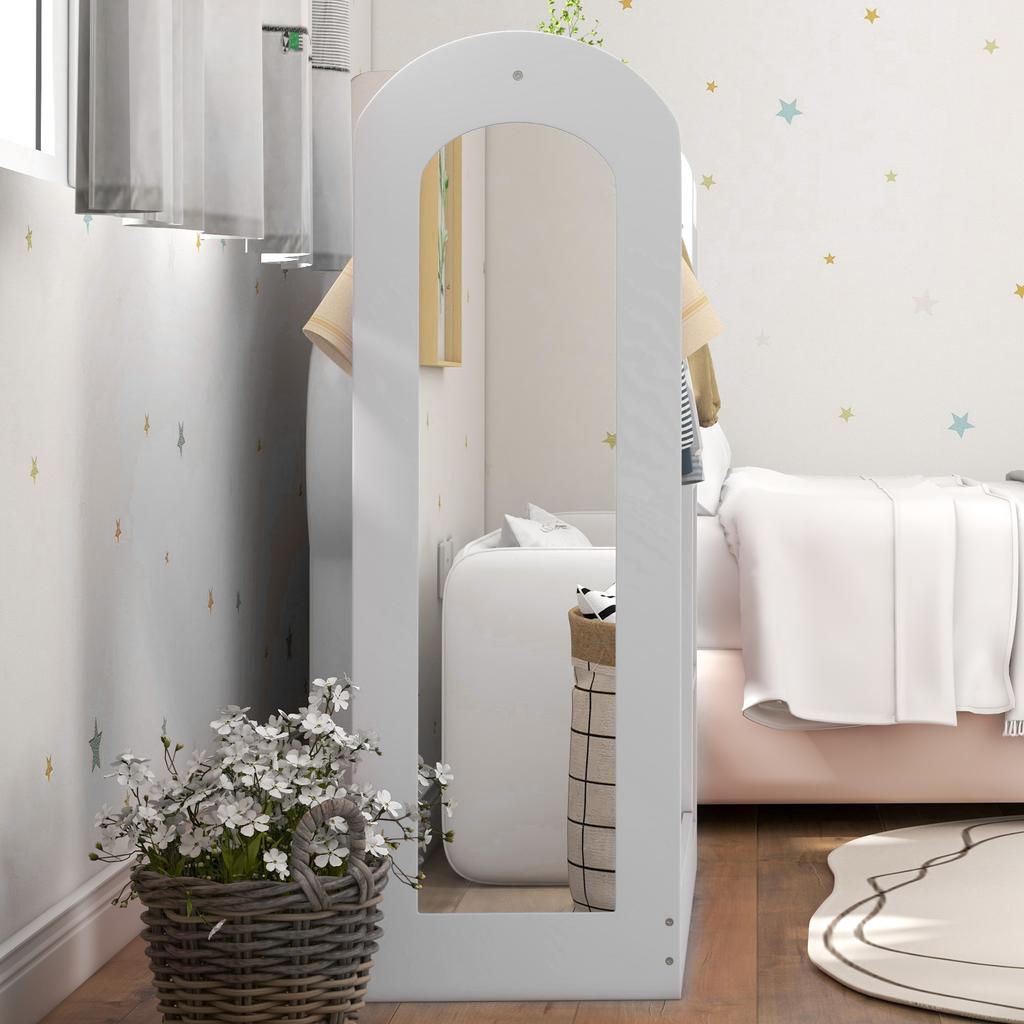 Kids Clothes Rail With Storage Shelf Boxes Mirror For Bedroom Nursery White