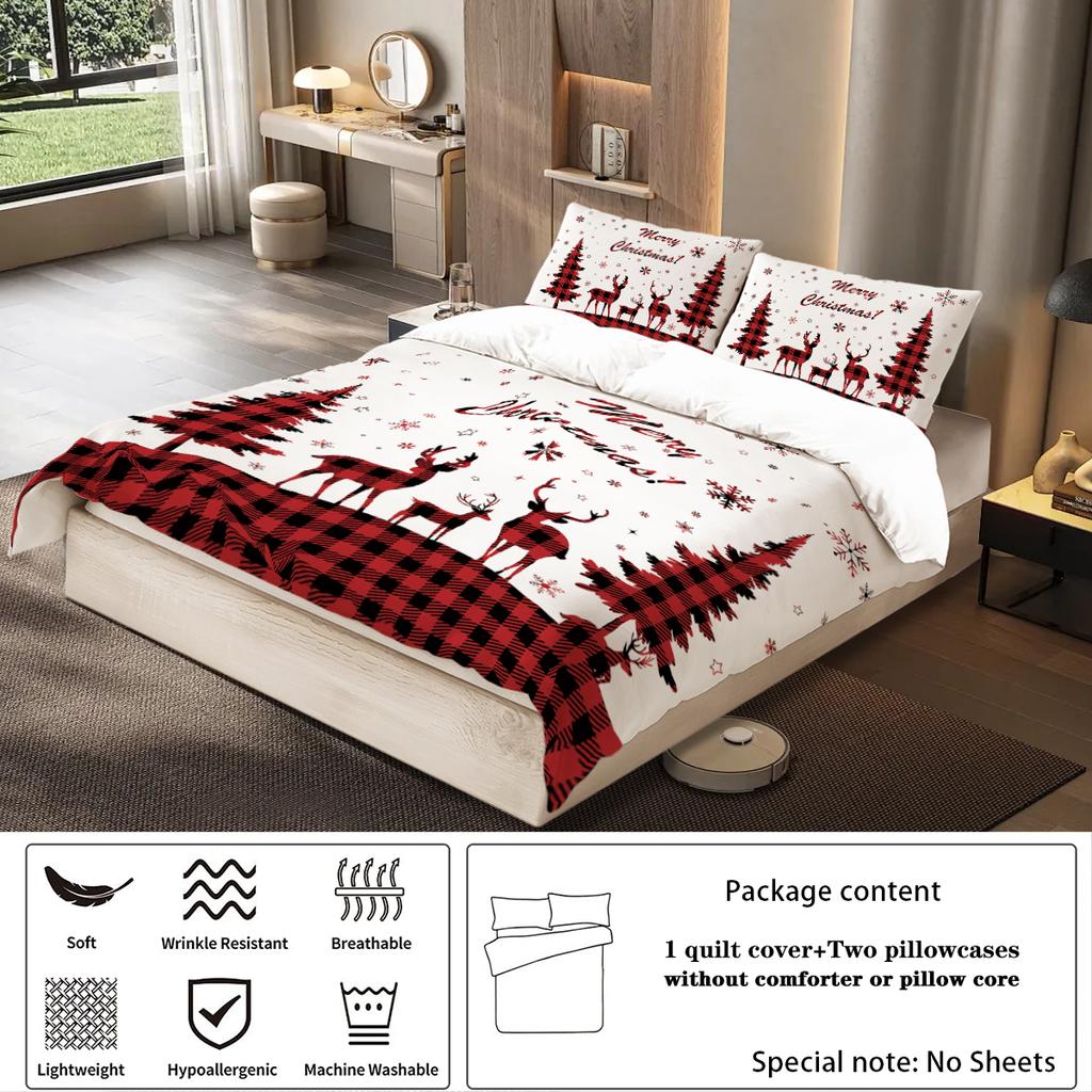 3pcs Merry Christmas Themed Pattern Bedding Set, Christmas Tree, for Teenagers and Adult's Bedroom, a Christmas Gift