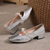 Fashion 2024 New Soild Shallow Pearl Leather Mary Janes Shoes Women Square Toe Buckle Designer Pumps Woman Elegant Low Heels Dress Shoes