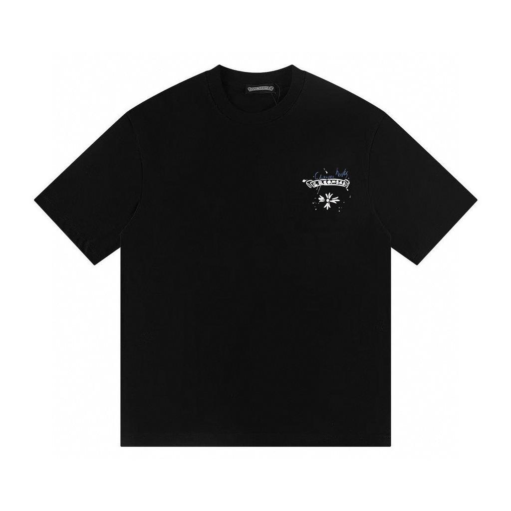 T30 CHROME HEARTS Лето 2026 Новая Высококачественная Хлопковая Круглый Вырез Свободная Большого Размера Мужская и Женская Футболка Футболка для Пары