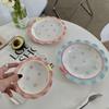 Корейский милый набор керамической тарелки и пиалы с кружевом и бантом для десертов и тортов