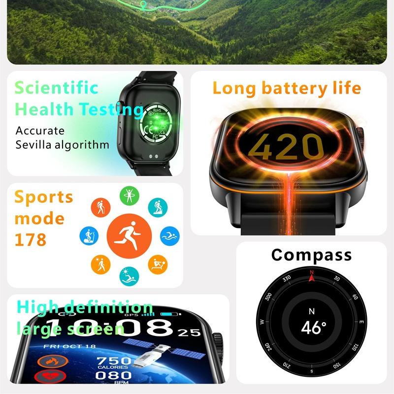 2025 Новые спортивные GPS-трекер AMOLED Смарт-часы Мужские Компас Военные Уличные Спортивные Bluetooth Звонки Часы 2.01 дюймовый HD экран для Huawei