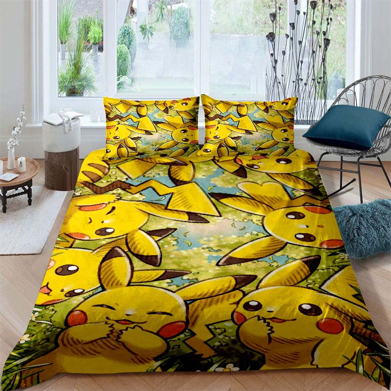 2026New Pikachu Cartoon Three-piece Bedding Set, Suitable for Bedroom Decor, Available in Large and Extra-large Sizes.
