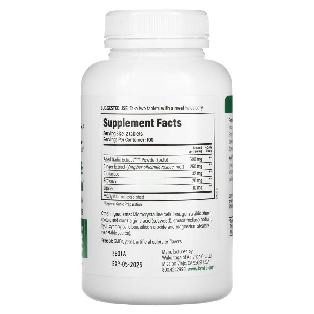 Kyolic Aged Garlic Extract, Eliminates Candida and Improves Digestion, Formula 102, 200 Veggie Tablets