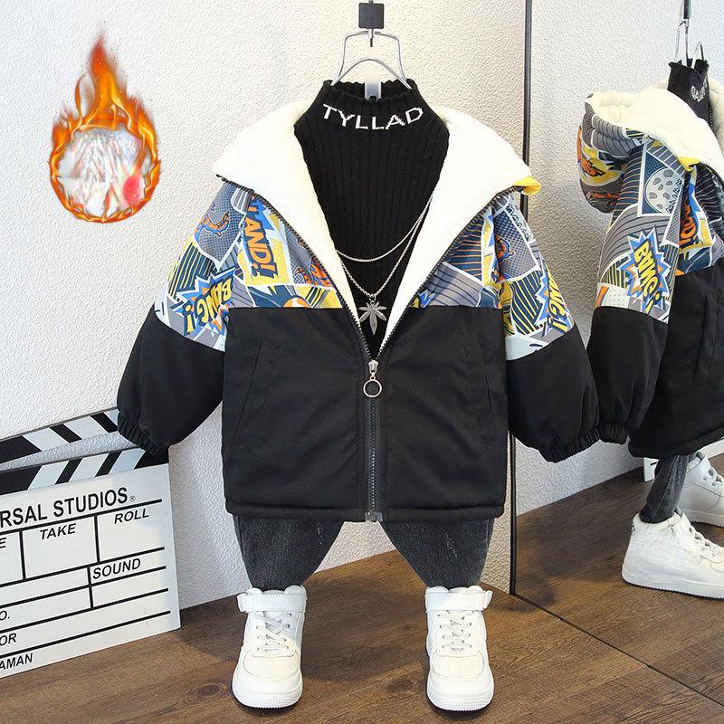 Детское зимнее пальто с мягкой подкладкой, повседневное флисовое пальто с героями мультфильмов для мальчиков