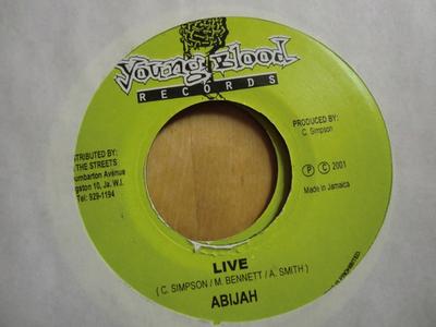 Пластинка 7 дюймов ABIJAH - Live NONE Young Blood Rec 2001 Ямайка Регги, Ска и Даб Б/у
