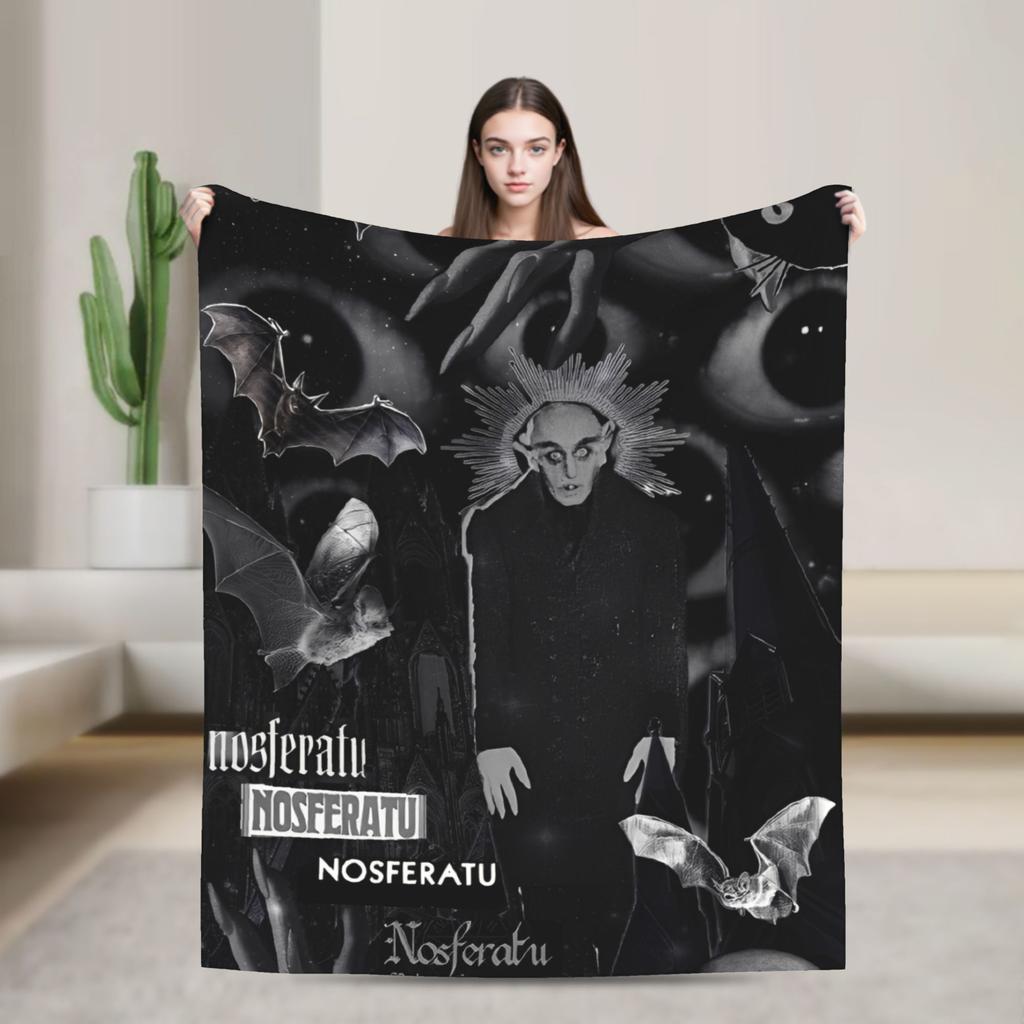 Nosferatu Vampire Dracula Fleece Throw Fashion Blankets Horror Movie Halloween for Bedding Knitted Fashion Blanket Travel Warm Multifunction