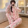 Sweet Girl Cute Women's Pajamas Set Tulips Striped Print Nightwear Women Pajama Button Design New Sleepwear