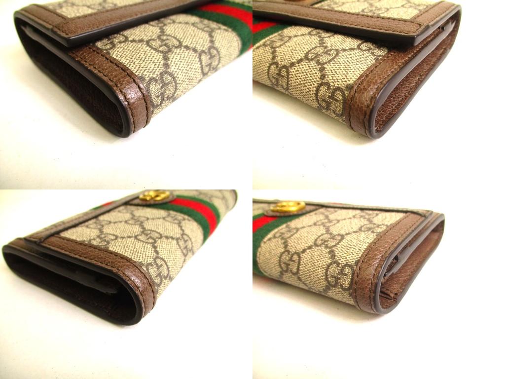 Authentic GUCCI GG DIY Ophidia Brown Leather Web Strip Continental Wallet #a106 Refurbished