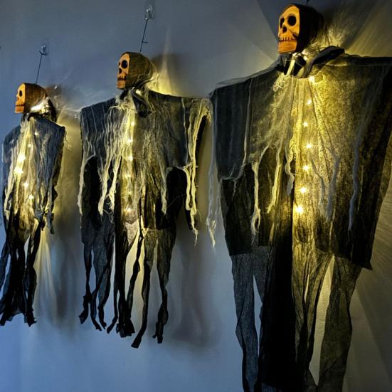 Хэллоуин Подвесные Мрачные Жнецы со Светодиодной Подсветкой Жуткий Наружный Декор Скелет Летающие Призраки Реквизит для Дома с Привидениями Принадлежности для Хэллоуинской Вечеринки KTY