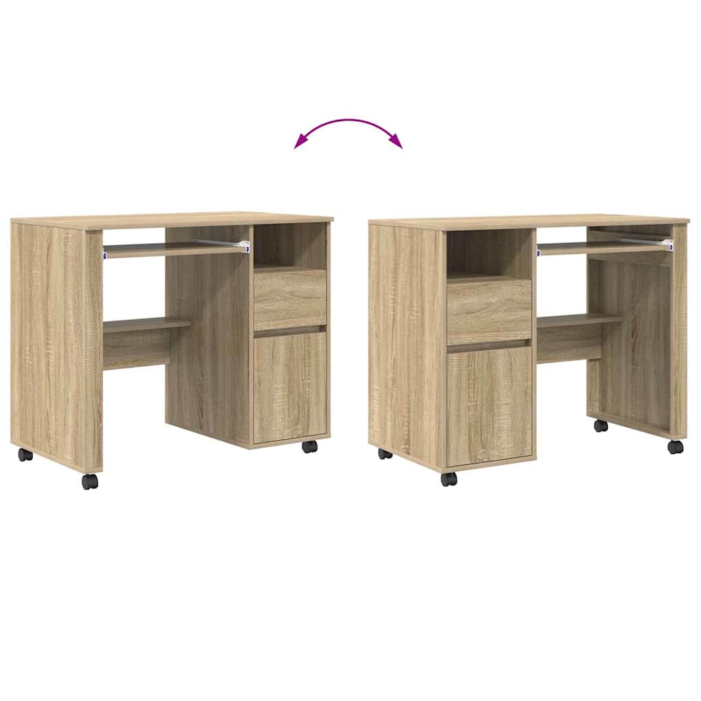 Rolling Desk in Sonoma Oak 91 x 50 x 77 cm Engineered Wood