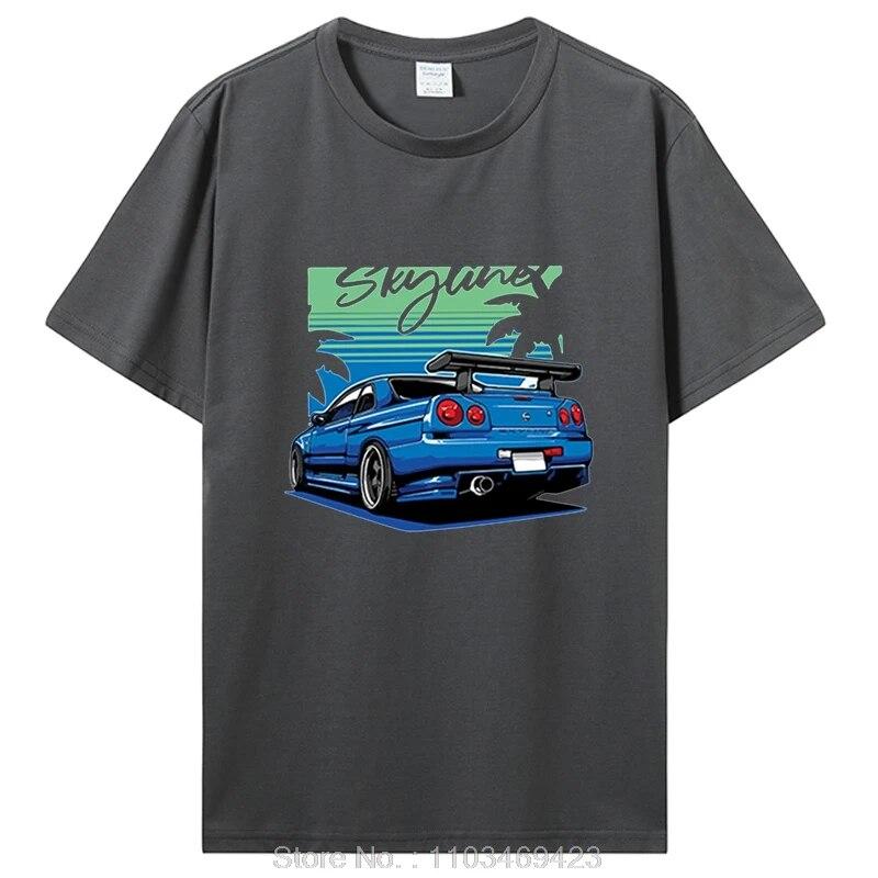 Футболка Initial D Skyline R34, хлопковая футболка унисекс с коротким рукавом, японская модная футболка Harajuku с автомобилем, одежда унисекс большого размера