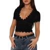 Сексуальные кружевные рубашки с короткими рукавами для женщин, кружевной прозрачный сетчатый топ с глубоким вырезом, уличная одежда