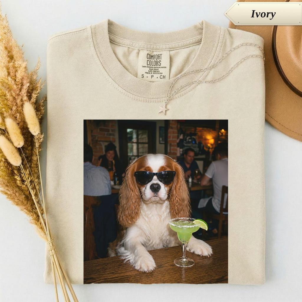 Cavalier Margarita Shirt, Funny Dog Drinking Tee, Cavalier King Charles Spaniel Mom Gift, Dog Lover Graphic Tee, Funny Custom T-Shirt