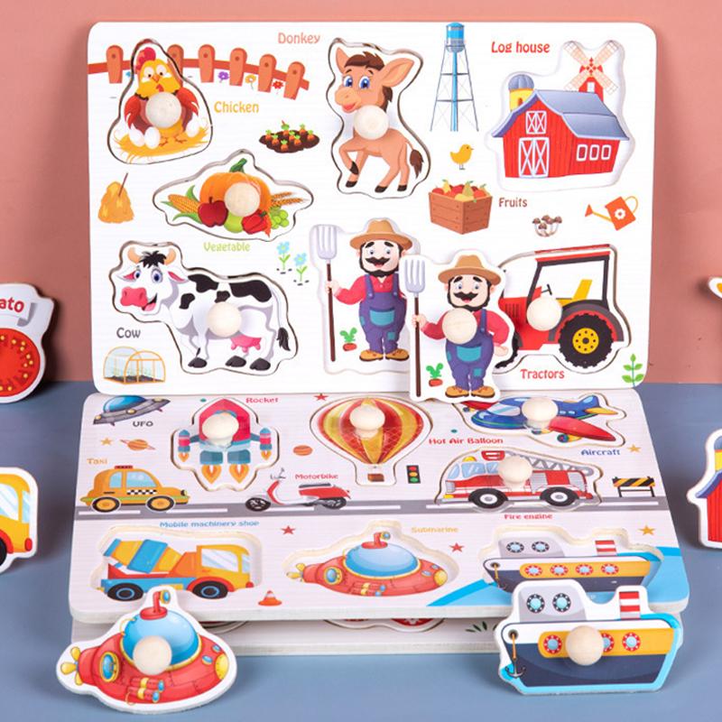 Детский Деревянный Пазл Игрушки Монтессори Мультяшное Животное Транспорт Ручные Доски Раннее Обучение Развивающая Игрушка для Детей TMZ