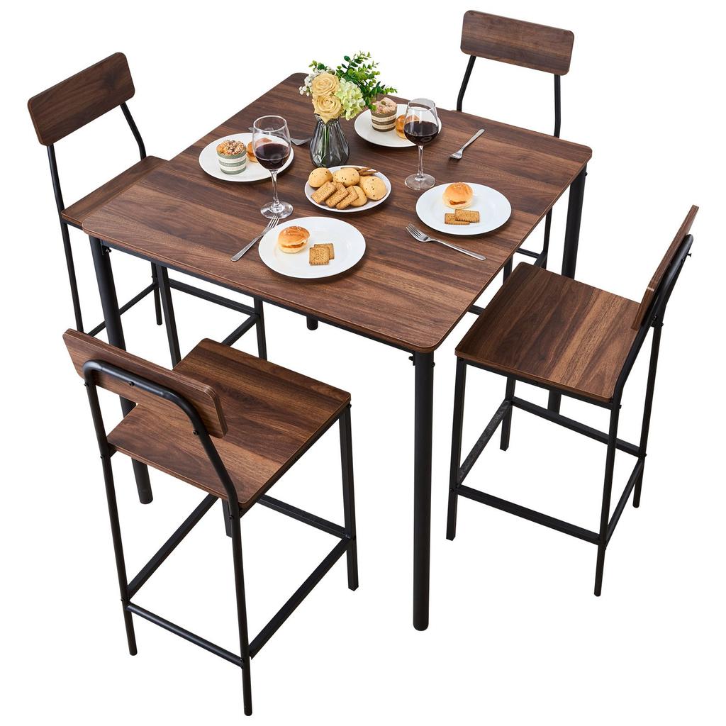 VEVOR Bar Table, 5PCS 889mm Bars Tables Set, Bar Tables and Chair Set with Rounded Edge Design, Square Pub Table with Four Stools for Living Room