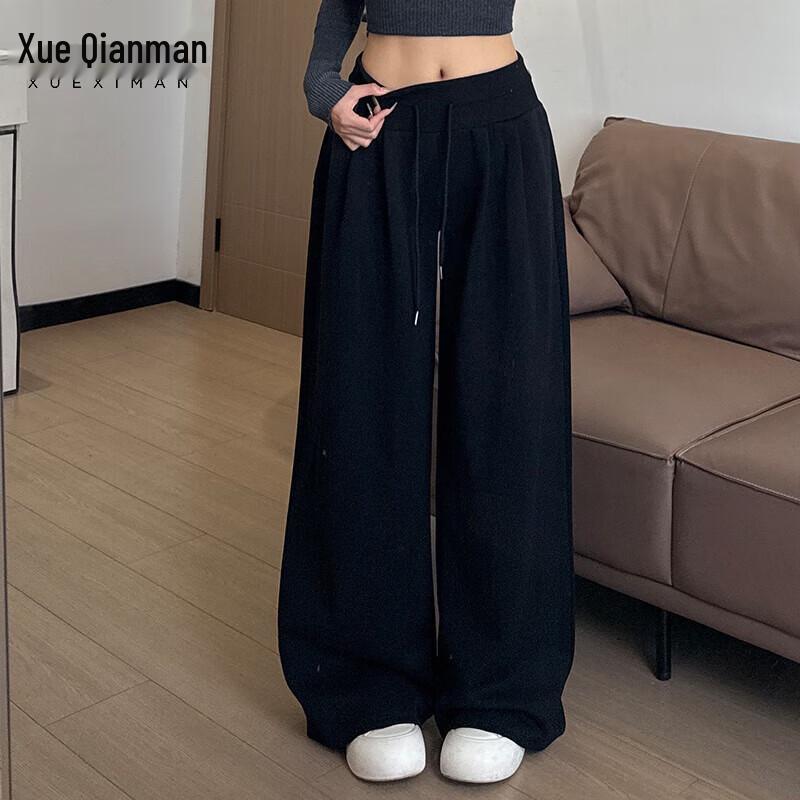 XueQianMan Спортивные штаны в американском стиле в рубчик на шнурке