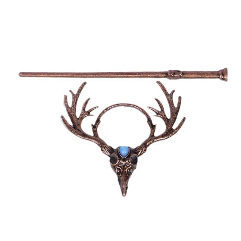 Nordic Gothic Crow Skull Antler Hairpin – Viking Headdress Halloween Hair Accessory