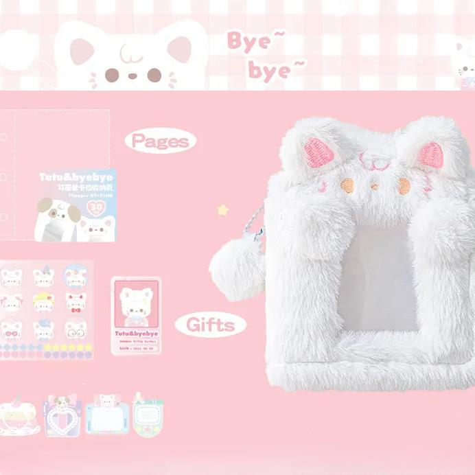 Sweet Furry Kpop Photocard Holder for Student Plush Cartoon Puppy Cat Photo Card Organizer Cute Card Display Binder Collection