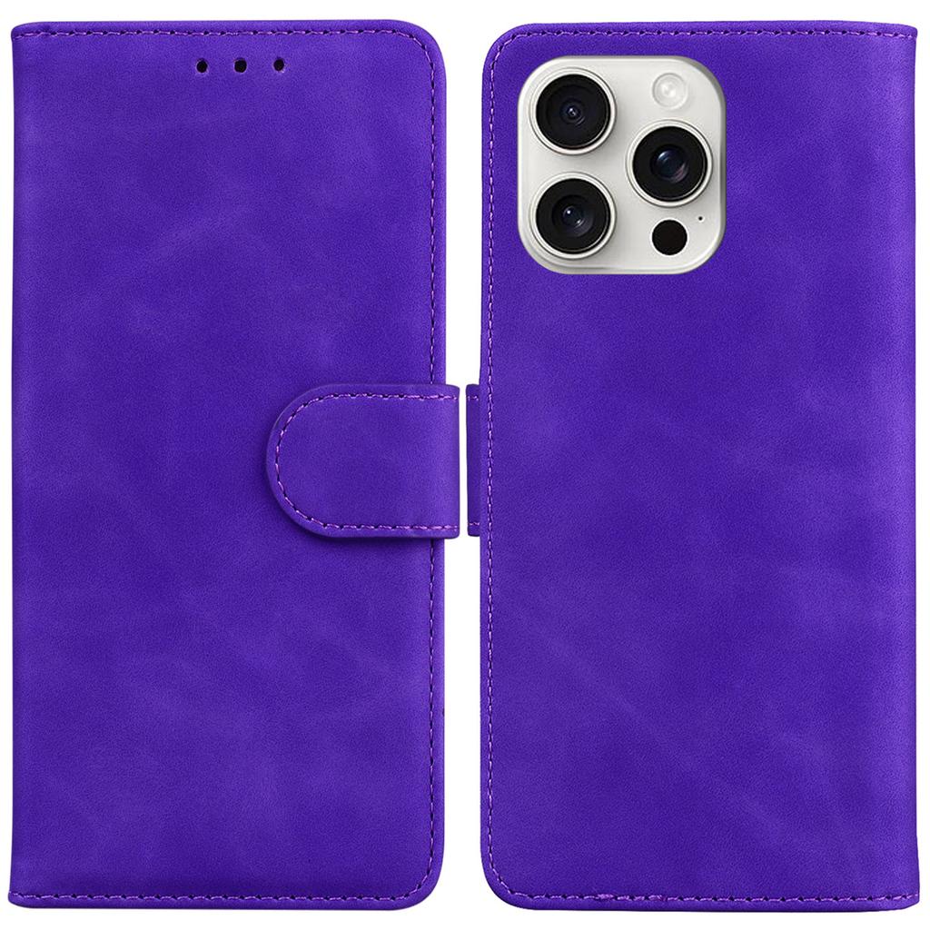 For iPhone 16 Pro Case Solid Color PU Leather Stand Phone Cover