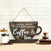 Vintage Coffee Wooden Sign Plaque Decorative Wooden Coffee Door Pendant for Kitchen Cafe Shop
