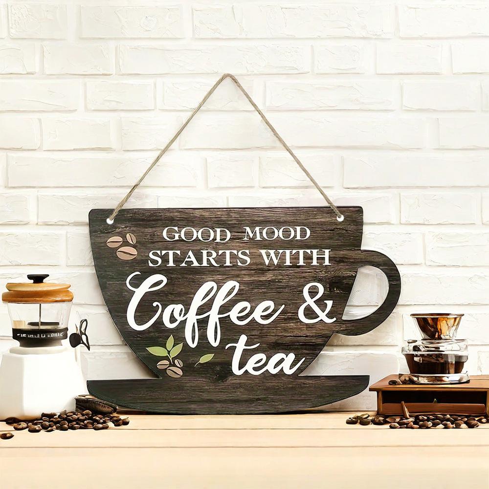 Vintage Coffee Wooden Sign Plaque Decorative Wooden Coffee Door Pendant for Kitchen Cafe Shop
